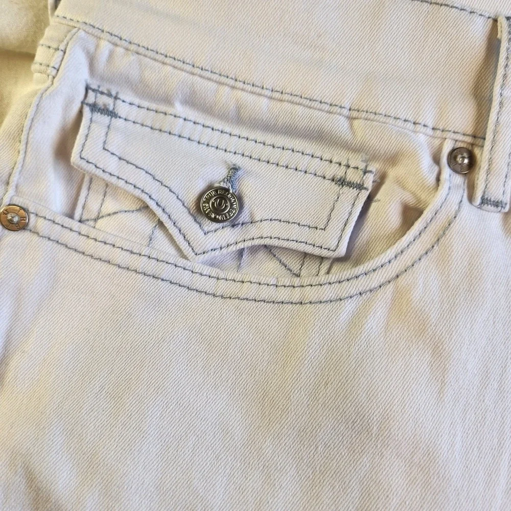 TRUE RELIGION Geno Relaxed Slim Fit Mens 36 x 32 White Jeans Pockets‎ NEW